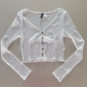 H&M Cream Ribbed Button-Front Crop Top
